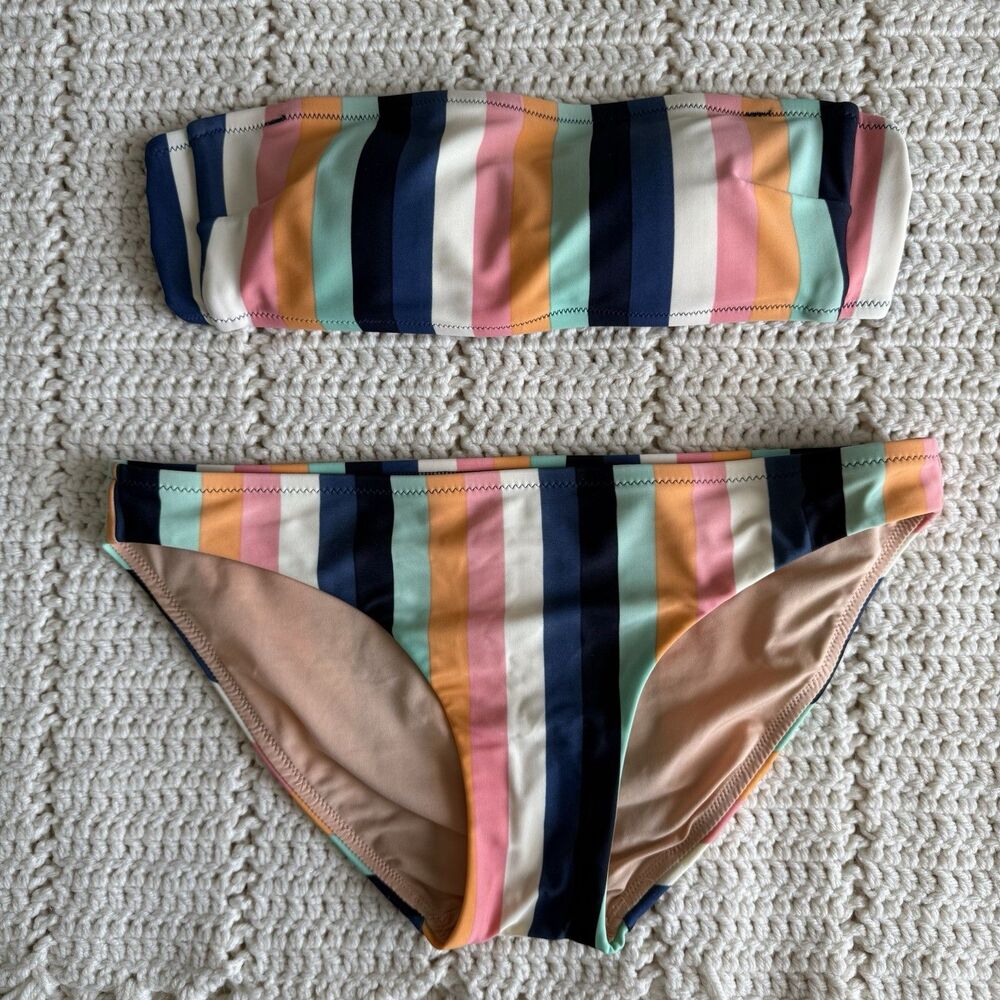 J. Crew Bandeau Bikini Swimsuit (XS/S) Set Striped Colorful Swim XS Top S Bottom